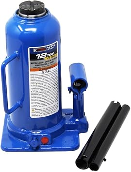 K Tool International XD63213 12 Ton Hydraulic Bottle Jack for Garages, Repair Shops, and DIY, 24,000 lbs. Capacity, Lift Range 8.46"-15.75", Heavy Duty Steel, Load-limiting/Bypass Valves, Blue