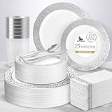 Berry Bloom Vajilla Elegante Reutilizable, Color Plata 175 piezas: 50 Platos con Diseño en la Orilla Color Plateada, 25...