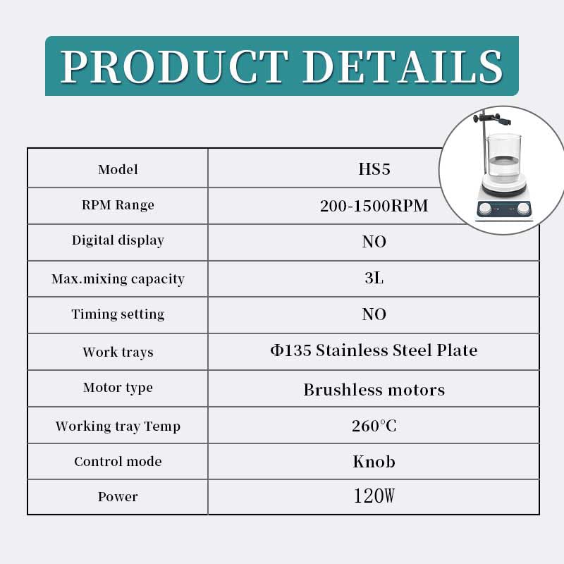 Miniatura 18 de Lab Digital - Agitador magnético de 536 ℉/536.0 °F para placa caliente, mezclador magnético de 3 L, control de perilla de placa calefactora de 50 a