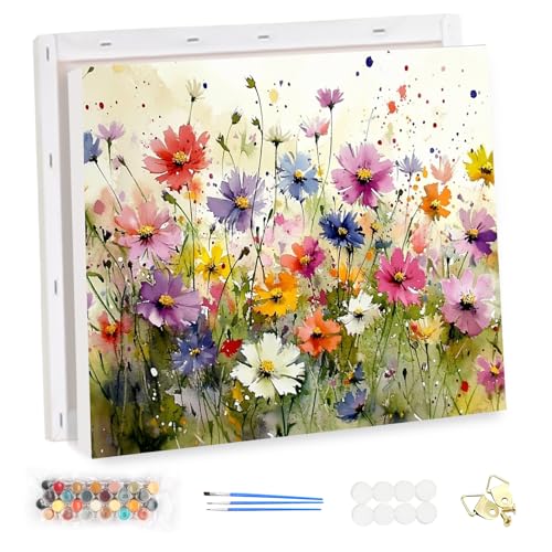 MEIYUDA Pintar por Numeros Adultos con Marco Flores silvestres, DIY Painting by Numbers Kits Cuadros por Numeros, Pintura de Bricolaje Sobre Lienzo con Pinceles Decoración para el Hogar 40x30cm