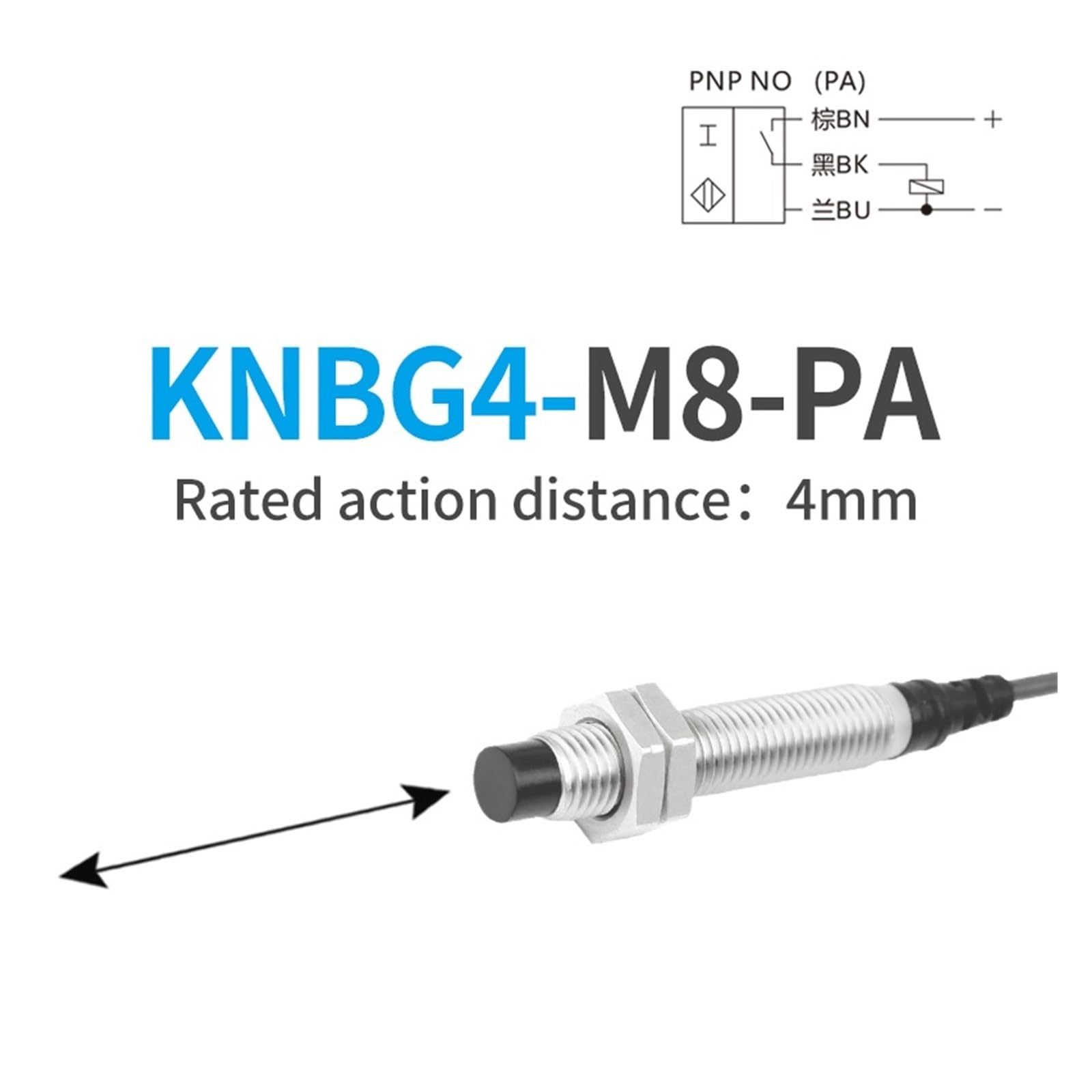 HJCMOONB Long Distance M8 inductive Proximity Sensor Switch Detection Range 4mm NPN PNP NO NC Cable Length 2M