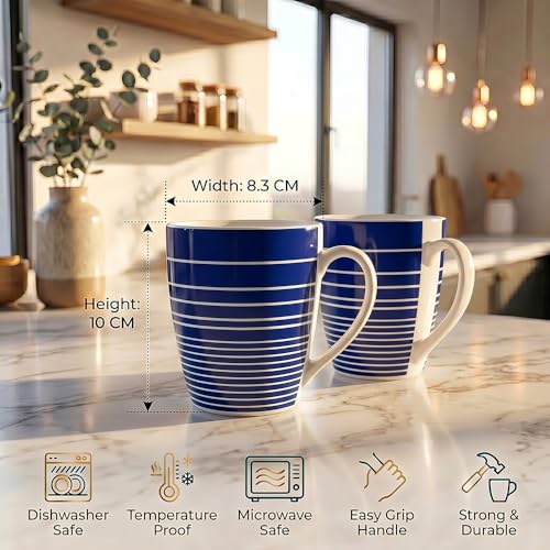 Image of U.P.C. Milk Mug Set of 2 | Ceramic & Bone China Coffee Milk Cups | Designer Printed Tea Coffee Mug Set | Large Capacity Milk Mugs | Microwave Safe Cup Set | Kitchen Drinkware
