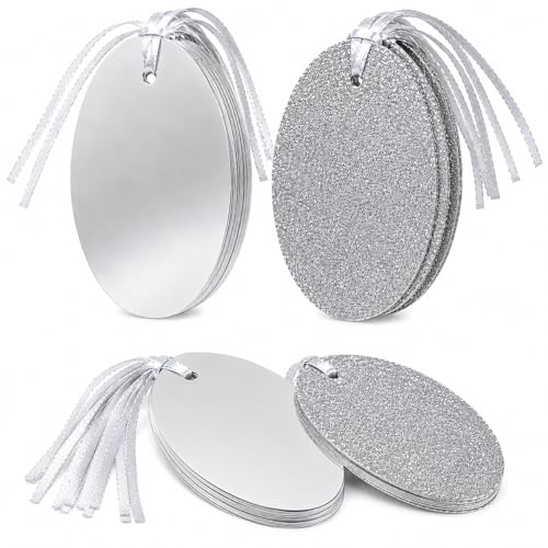 20 Luxury Silver Oval Gift Tags Glitter and Foil Design - Eco Packaging