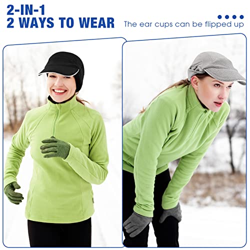 Jagely 4 Pcs Fleece Winter Hats For Women Ponytail Caps With Ear Flaps Ski Running Gear With Button Ear Warmer Girl Baseball Hat Cycling Cap, Black, Gray, One Size #TOP4