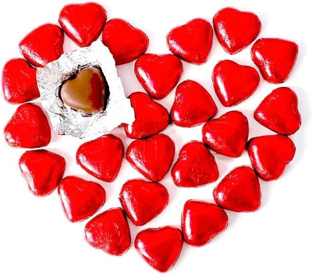 30 x Chocolate Hearts Individually wrapped milk chocolates Red Foil Love Heart Chocolates. Great valentines Chocolates hearts and weddings.