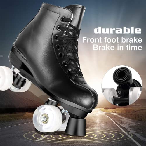 Perzcare Roller Skate Shoes For Women&Men Classic Pu Leather High-Top Double-Row Roller Skates For Beginner, Professional Indoor Outdoor Four-Wheel Shiny Roller Skates For Girls Unisex #TOP6
