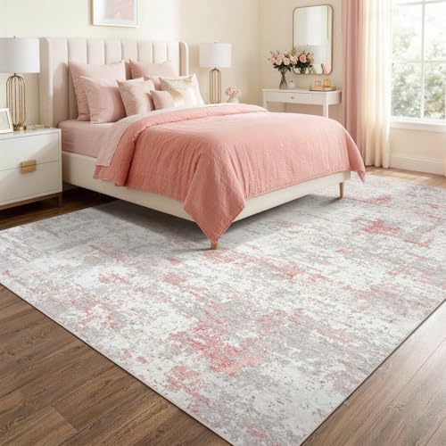 Tapete decorativo moderno 5x7 gris y rosa miniatura 3