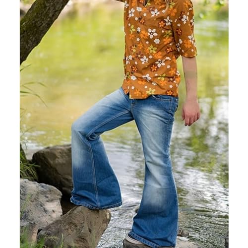 Mens Vintage Bell Bottom Jeans Relaxed Retro Jean Pants for Men 60s 70s Disco Denim Pants2