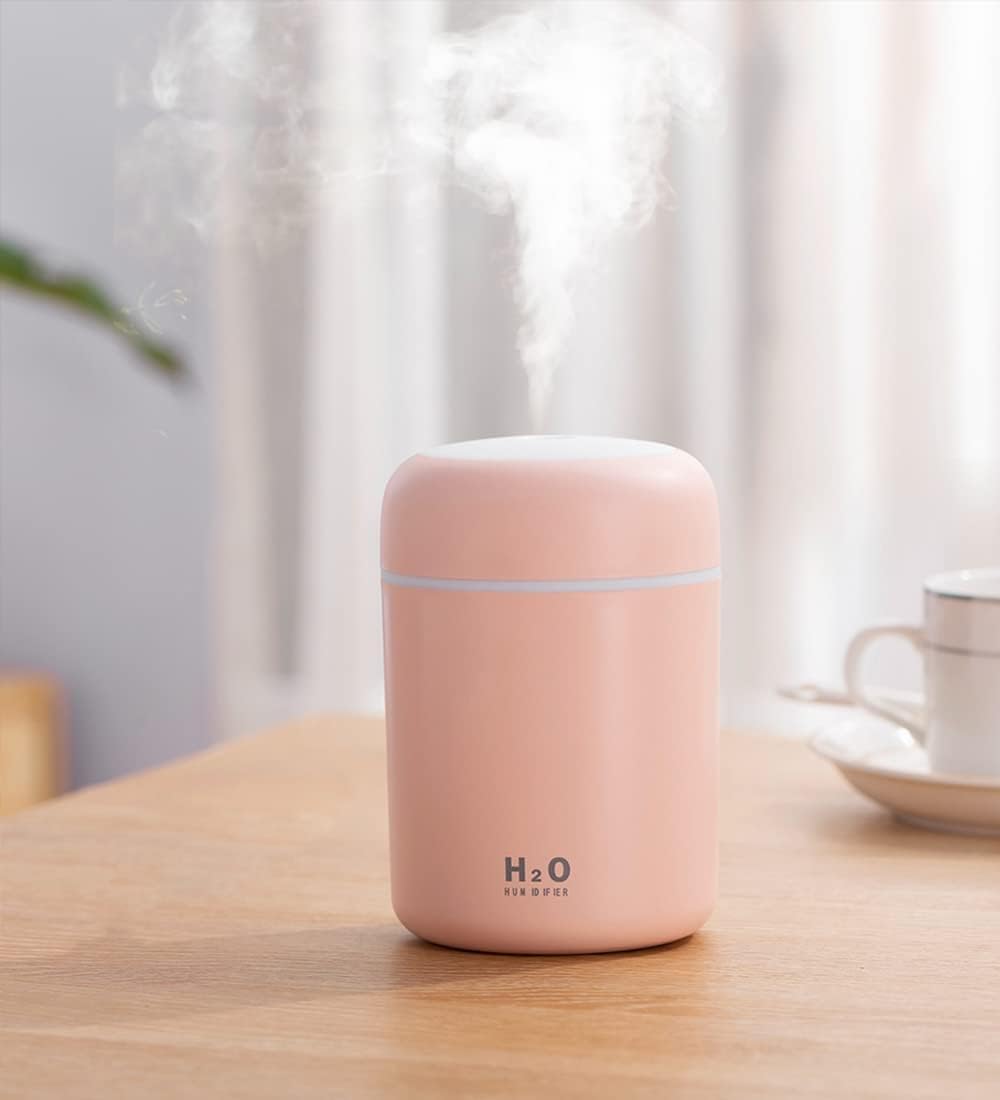 donda air humidifier for bedroom | portable cool mist mini humidifierr with color changing led light | quiet usb aroma diffuser for home office & car | relaxing ambience (pink, h₂o humidifier)