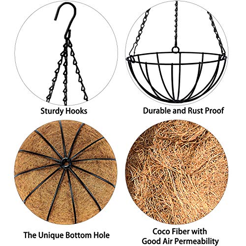 Kingbuy 10 Inch Hanging Planter Basket with Coconut Liner Wire Plant Holder Chain Flower Baskets Pot Hanger Home Garden Decoration for Indoor Outdoor, 2 Pack - Image 5