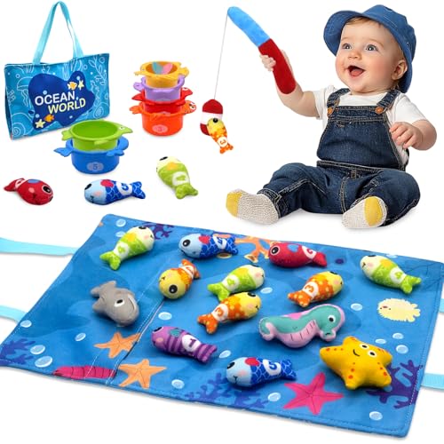 SAYHALO Jouet Bebe 1 an, Jeux Montessori Pêche a la Ligne pour Enfant 1 2 3 Ans Fille Garçon Jouet Bebe 6 12 18 Mois Cadeau pour Bébé 1 an Enfant 1 2 3 Ans