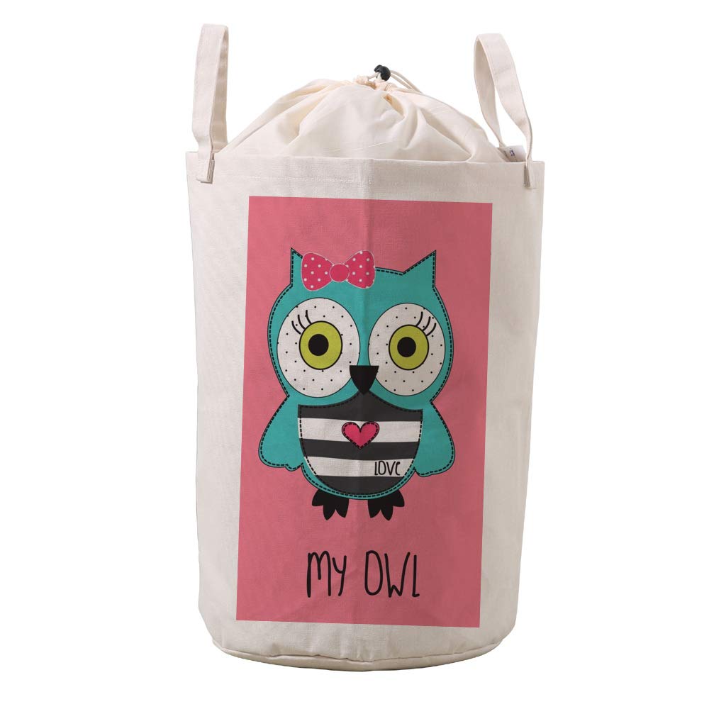 Sac à linge en lin rose grand format chouette mignon pour rangement maison