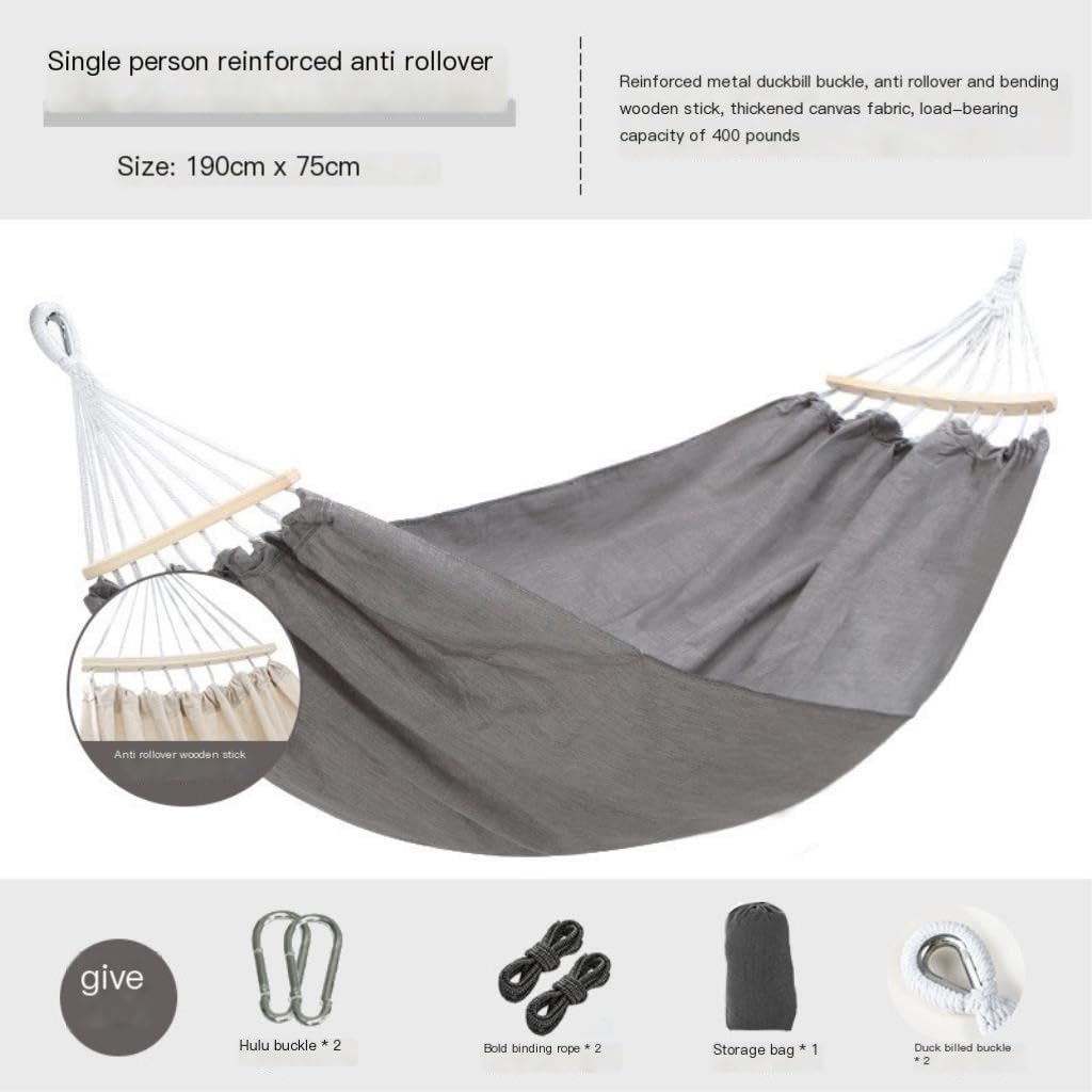Hamaca para exteriores con diseño antivuelco, tela beige y azul resistente para patio, patio trasero, camping, soporta adultos dobles (uso en interiores y exteriores)