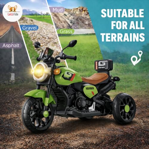 Image of Kids Electric Ride-On Bike with LED Headlight, Music & 3-Wheel Stability, Battery Powered Motorcycle Toy for Boys & Girls (Ages 1-4 Years) (Green)