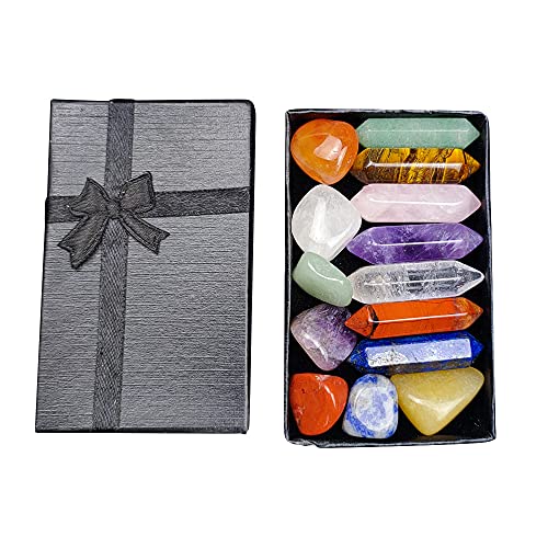 Nanpaders Ensemble de Cristaux de Guérison Premium Kit, Boîte-Cadeau de Pierres Chakras Cristaux, Quartz Paume Reiki Améthyste pour Méditation, Relaxation, Décoration, Yoga (14 PCS) Cover