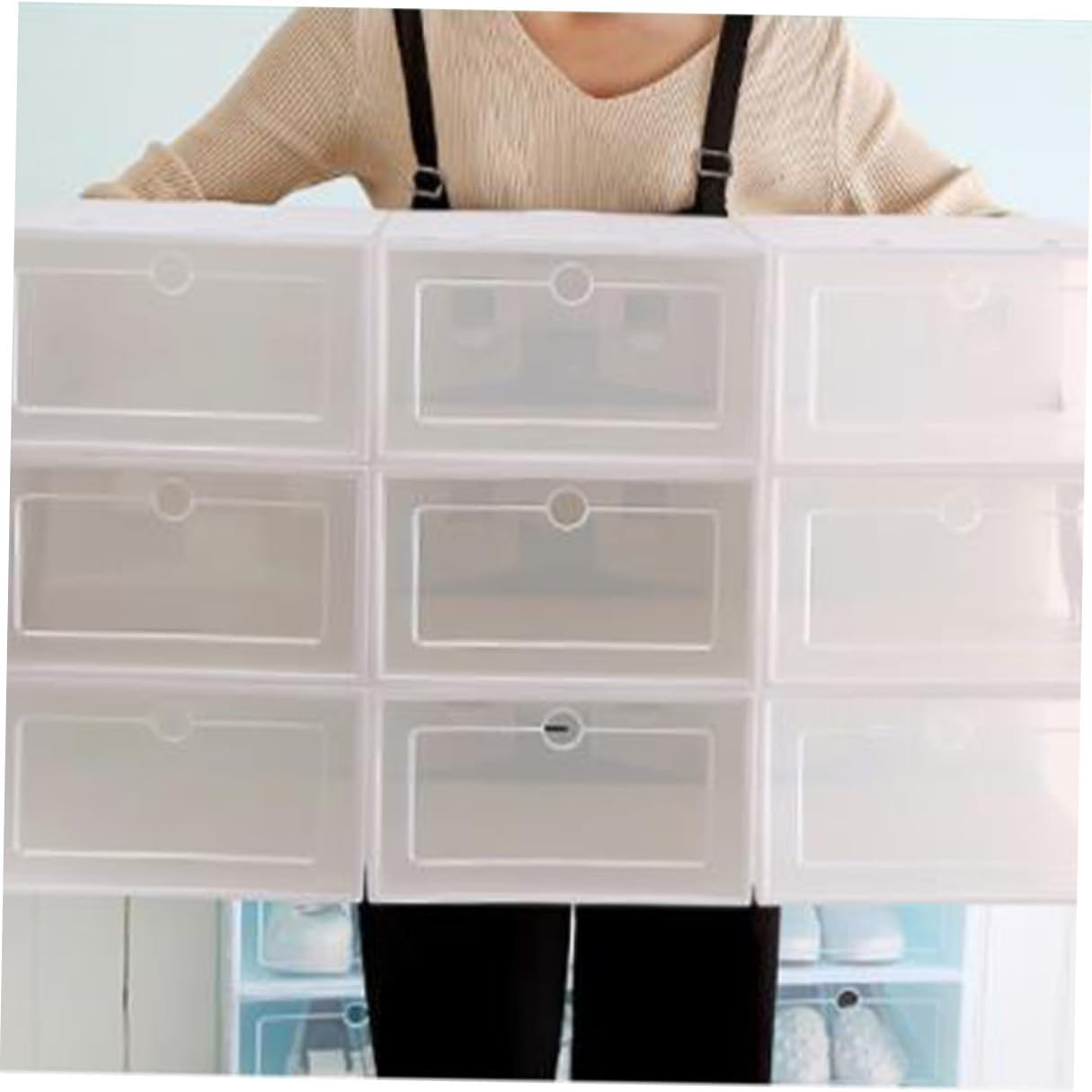 SUPVOX 12pcs Large Size Plastic Shoes Storage Boxes Stackable Shoe Containers for Closet Organization White