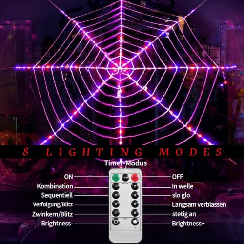 Maxee 114 LED Halloween Spinnennetz Lichter Deko, 3,6 m Riesige Runde Netzlicht Lichterkette mit Fernbedienung (8 Modi & Timer)… – Ansicht 2