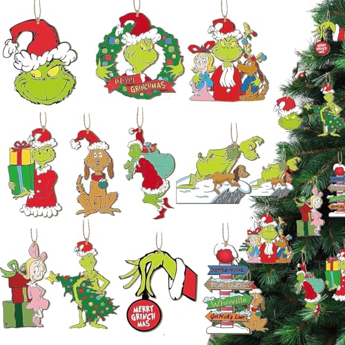 Grinch Weihnachtsbaumschmuck 36-teilig – Holzanhänger mit...