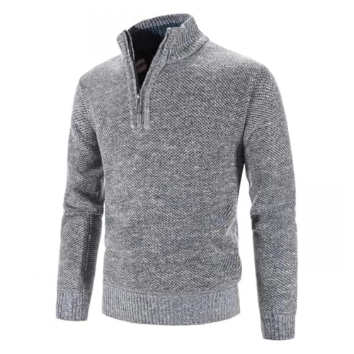 Mens Autumn Winter Solid Color Casual Sweater Stand Collar Fleece Sweater Male Zip Slim Fit Knitted Pullover2