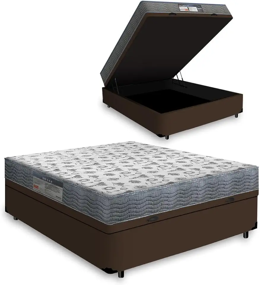 Cama Box Baú com Colchão D33 Iso 100 - Ortobom (Marrom, Casal)