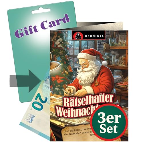 Berninja Rätselkarte für Geldgeschenke - Kreativer Gutscheinverpackung (3er-Set Weihnachtsrätsel)