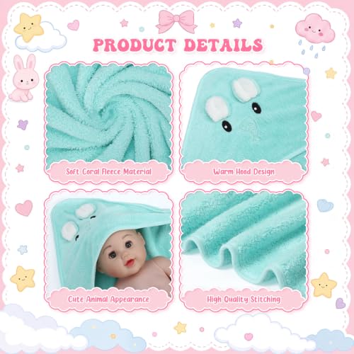 Image of Preboun 4 Pcs Baby Bath Towel 31.5 x 31.5 Inch Coral Fleece Baby Hooded Towel Absorbent Soft Babys Towels for Newborn Cartoon Animal Hooded Bath Blanket for Kids Newborn Shower (Gentle Color,Style B)