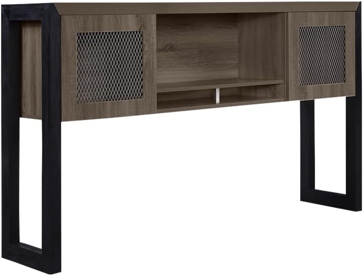 NBF District Office Desk Hutch - Modern Hutch with Durable Laminate Top - Hutch Shelf with 2 Mesh Panels Door and 3 Compartment - (16" D X 72" W X 42" H, Black & Walnut)