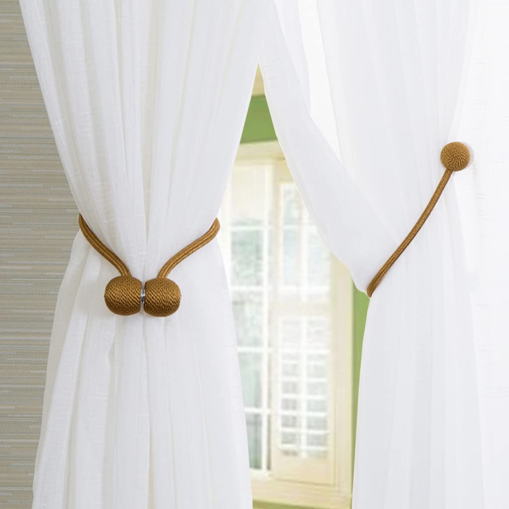 Pièces Embrasses de Rideau Magnétiques, Clips de Boucle de Porte-Rideau Attaches de Draperie en Corde avec Aimant Fort et Durable pour la Décoration de Bureau à Domicile Beige (Laiton)