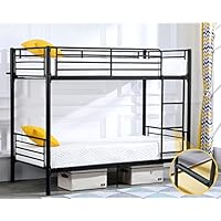 Bonnlo Bunk Bed Twin Over Twin for Kids/Teens/Adults Heavy Duty 2 Decker Bed with Flat Ladder and 13 inches High Guardrail, Metal Space Saver Bed with Stairs, Black