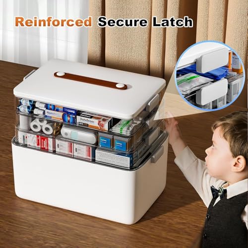 Image of funest 4- Tier Medicine Storage Box Organizer Portable First Aid kit Box Sewing, Art, Craft with Handle, Multipurpose Medical Supply Organizer with Removable Tray 4-Tier Medicine Organizer Set