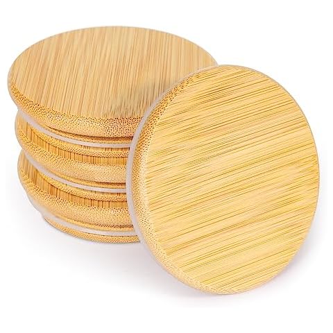 SKYBD 4 Pack Regular Mouth Bamboo Mason Jar Lids, Wooden Ball Jar Lids with Airtight Silicone Seal, Perfect for Dry food Storage. (4PCS-Regular) Cover