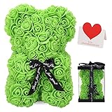 LINKLO Rose Bear Rose Teddy Bear -10 inch Artificial Rose Flower Bear, Gift for Valentines Day, Wedding, Mothers Day and Anniversary, Including Transparent Gift Box (Green)…