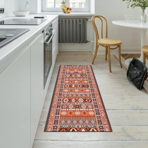 Tapis de couloir antidérapant et lavable grand format style bohème