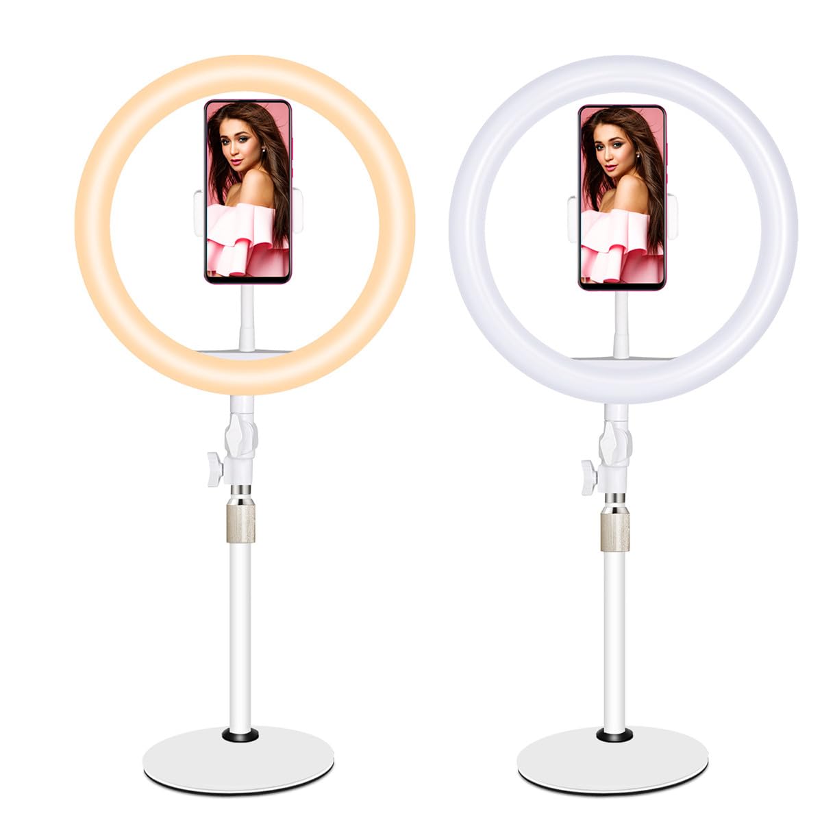 WOONEKY Lampada Selfie LED 10 Pollici Dimmerabile Supporto e Cavo USB per Trucco e Video, Struttura in Ferro e Plastica, Angolo Regolabile per Live Streaming