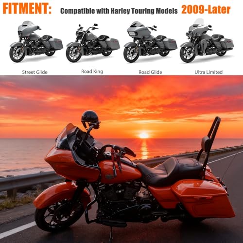 30" Tall Detachable Black Sissy Bar Passenger Backrest Rear Pad for Harley Davidson Touring Models 2009-2025 Street Glide Road Glide Electra Glide Road King CVO Ultra - Thumbnail 2