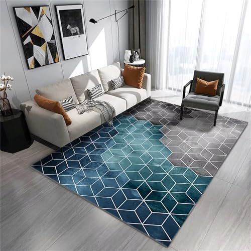Tapis de salon géométrique moderne 160x200cm bleu pour chambre d'ado - 2
