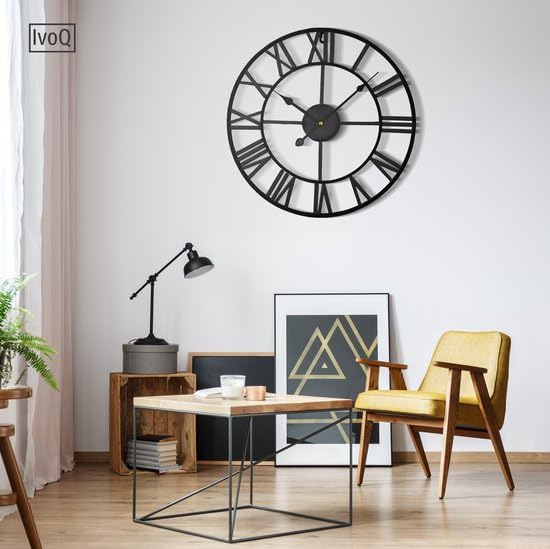 duży czarny zegar ścienny metalowy z cyframi rzymskimi - stylowy i ponadczasowy design - 40 cm (czarny)