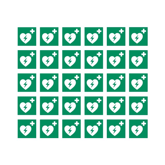 30 Stickers Defibrillator E010, Diameter 5 cm, UV and Weather-Resistant, ISO 7010, Sustainable, Mandatory Sign (5 cm