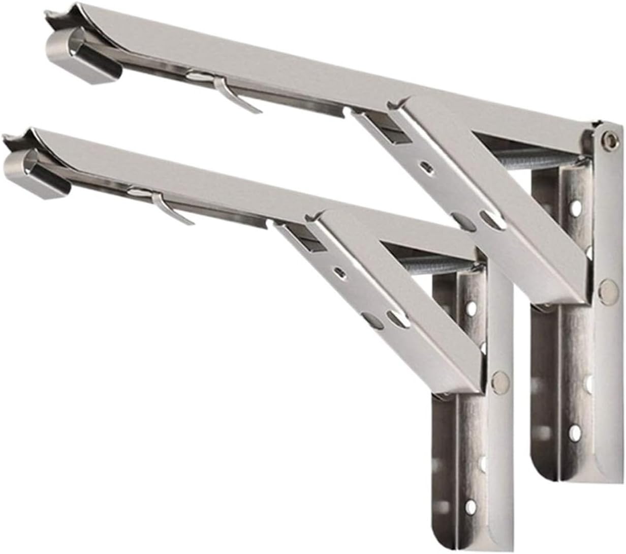 Folding Shelf Brackets 4 Pcs Folding Shelf Bracket Stainless Steel Heavy Duty Triangle Bracket Wall Mounted Bench Table Support Space Saving Storage Bracket for Table，Work Bench(Silver-8 Inch)