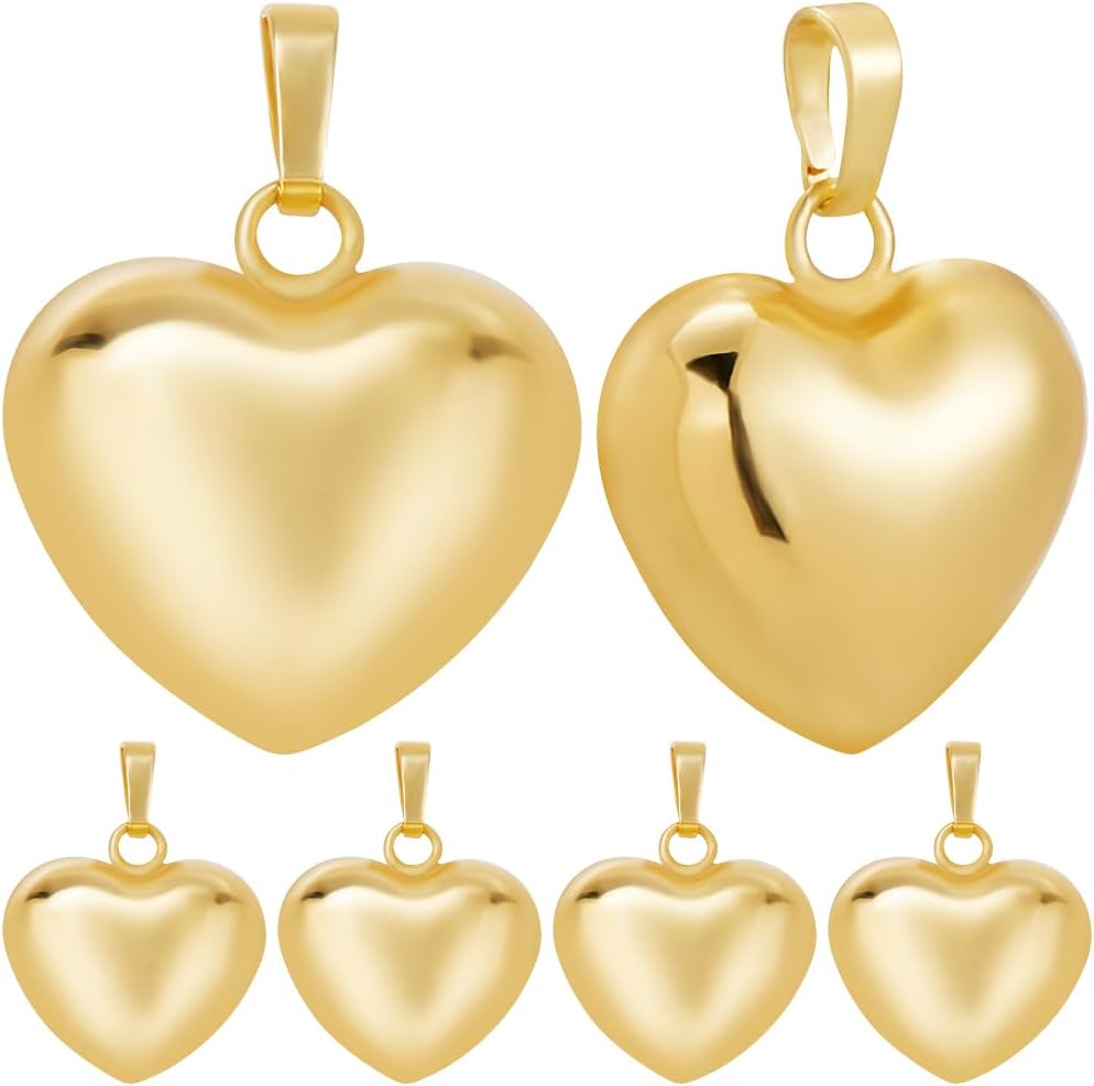 Beebeecraft 1 Box 10Pcs Puffed Heart Charm 18K Gold Plated Smooth Tiny Love Drops Charms for Jewelry Making Necklace Bracelet DIY Crafts