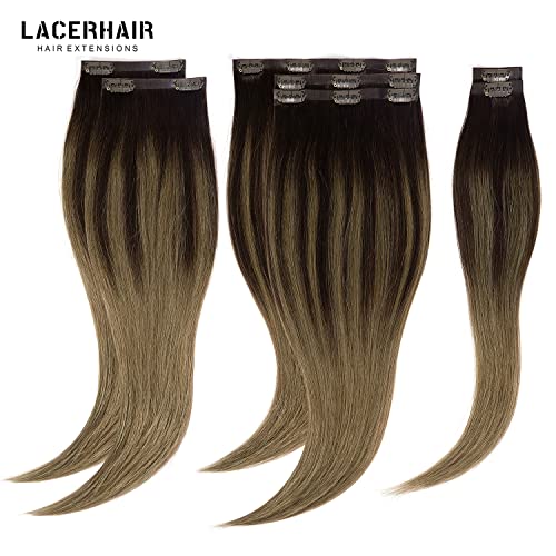 Lacer Hair Seamless Clip In Hair Extensions Human Hair 22 Inch Balayage Dark Brown To Chestnut Brown Color Pu Clip In Skin Weft Hair Extensions Remy Hair Seamless Clip In Extensions 7 Pcs #TOP5