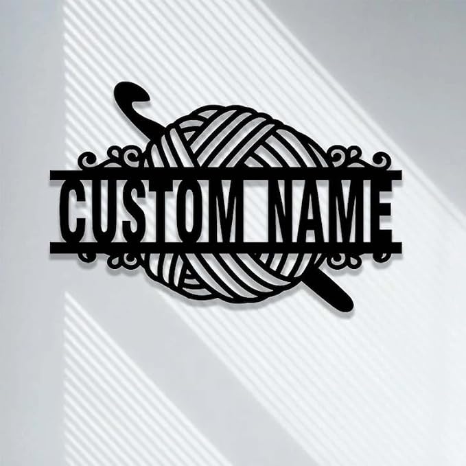 Personalized Crochet Monogram Metal Sign, Ball Heart Yarn Hook Metal Wall Art, Crochet Gift, Birthday Gift, Mother's Day Gift Ideas for Mom, Craft Room Wall Decor (Style 11)