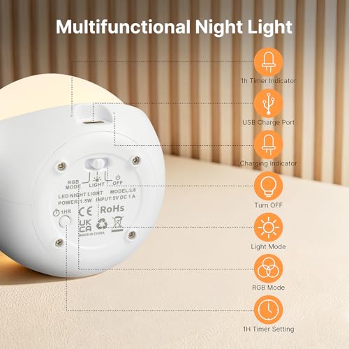 Lámpara de noche huevo para bebé Gelielim recargable miniatura 7