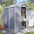 Aoxun 6.3 X 4.2 FT Resin Storage Shed Outdoor Plastic Large Garden Shed with Lockable Door, Floor for Backyard, Garden, Patio, Lawn, Grey (Grey, 6.3 x 4.4)