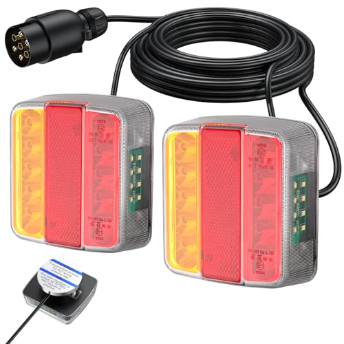 AUTOUTLET 2X Luces Traseras para Remolques, Iluminación del Remolque, Cable 7,5m con Luz de Matrícula, Montaje Magnéticos, Luz Trasera 12V 18 LED para Camión, Remolque, Van Caravan Homologado