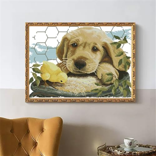 Image of JOYSEWING Puppy Pre-Printed Cross Stitch Stamped Kits Animal Counted Embroidery Needlepoint Kits for Beginners DIY Craft Kit Home Decor 11CT-(Dog Love(11CT) 20.08 x15.75 Inches)