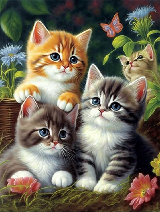Directo Kittens Cute Cat Diamond Painting Kits for Adults,5D DIY Round Full Drill Cross Stitch Crystal Rhinestone Embroidery Paintings Arts Crafts 12 * 16inch