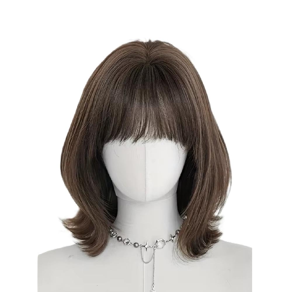 Accessori Parrucche Parrucca Bob Di Routine Marrone Caffè A Ricciolo Corto Da 12,2 Pollici Con Frangia Per L'uso Quotidiano Delle Feste Da Donna