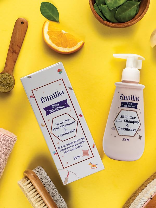 Image of Familio India All in Shampoo & Conditioner for Kids | Natural and Non Toxic | Tear-Free Formula | Natural Hydration for Baby | Rice Protein | Cruelty-free | Derma Tested | 200 ml (Pack of 5)