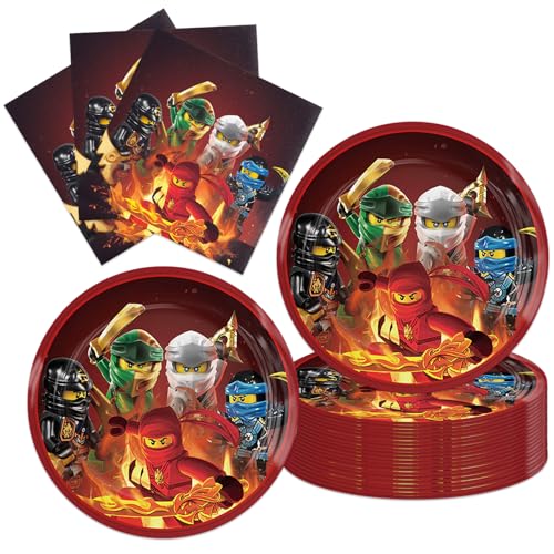 40PCS Ninja-go Party Supplies Set Birthday Decorations Tableware Kit With 20 7Plates 20 Napkins for Ninja Party Decoration